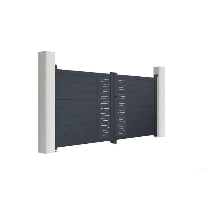Puerta batiente y conjunto de portón - Casanoov - ARLBERG - Puerta de 3 m de altura (145 cm) / 1 m de altura (145 cm) - Gris antracita - Aluminio