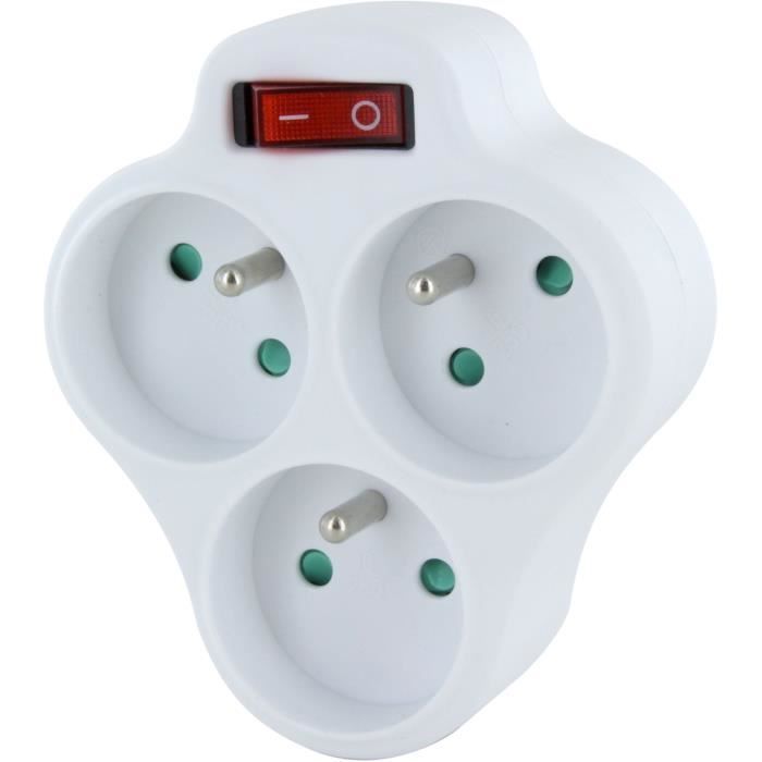 Domino 3x16A - CHACON - Triangolo con interruttore - Bianco
