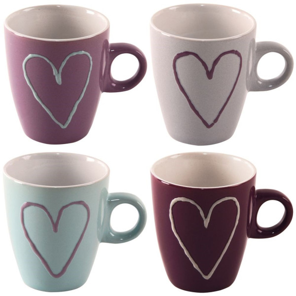 Kubek ceramiczny serca zestaw kubków 4 szt. 230 ml