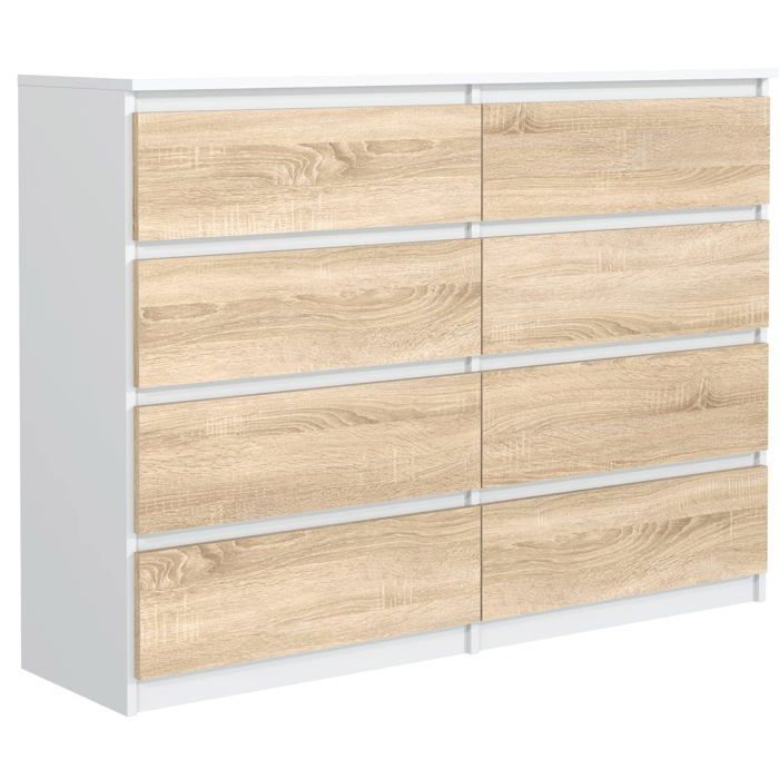 8-Drawer Chest of Drawers - Meblocker - 140 cm - Spacious Storage Unit - Living Room, Office, Bedroom & Children's Room - Sonoma White