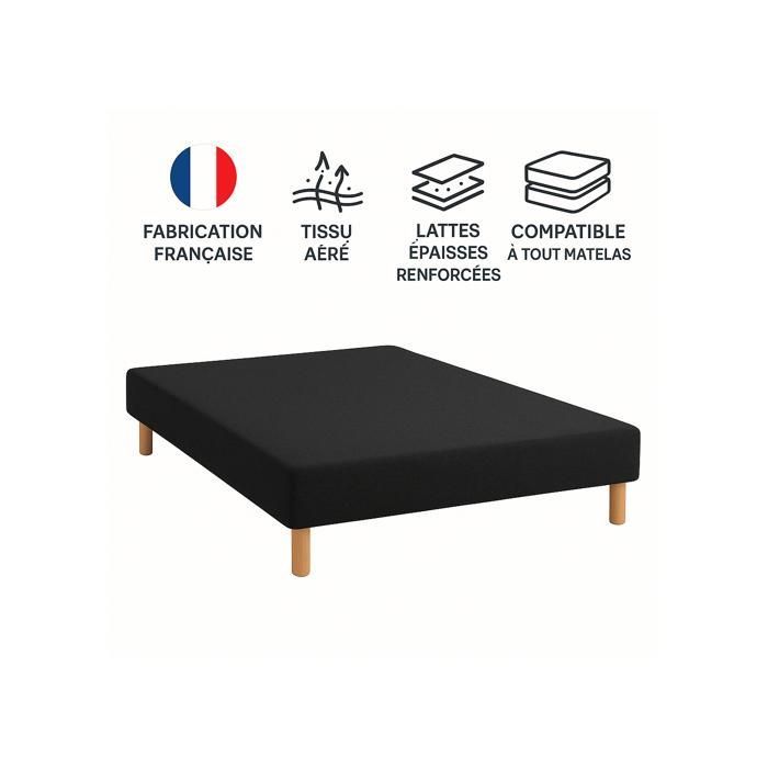 Base de cama estofada preta 120x190 cm | Feita à mão na França | Pés incluídos | Altura com pés: 27 cm - som120x190noir