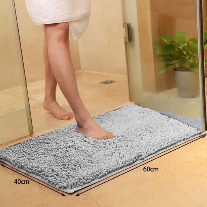 Tapis de salle de Bain Shaggy - Absorbant et Antidérapant - Gris - 40 x 60 cm