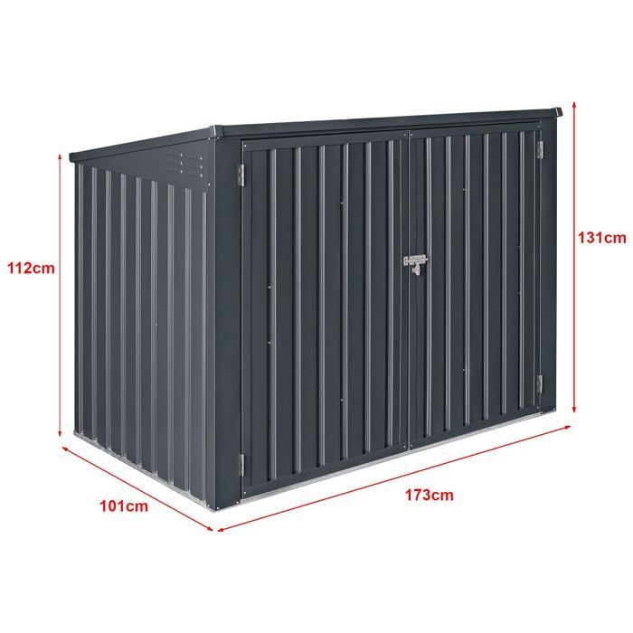 Cache poubelle - HELLOSHOP26 - 2 poubelles - Acier galvanisé - Toit rabattable - Résistant aux intempéries