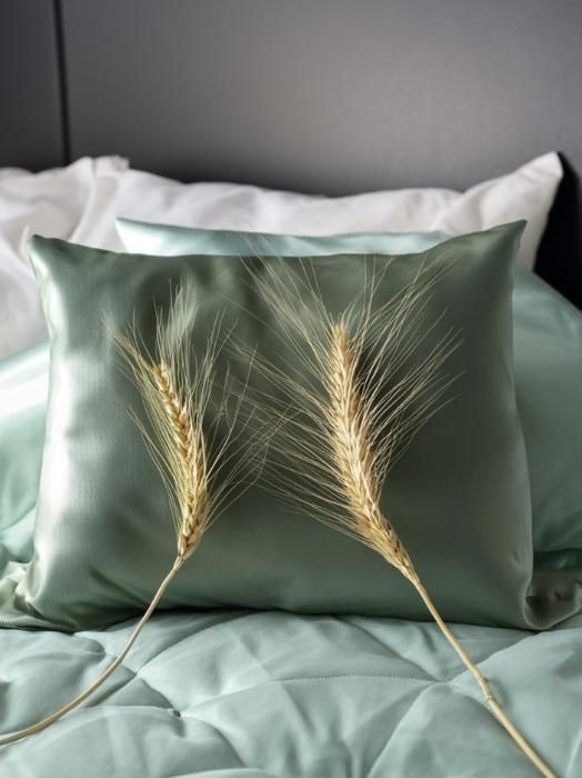 Funda de almohada de seda de morera - Verde salvia - Dimensiones 65x65cm - Suave al tacto - Antiácaros y antibacteriana