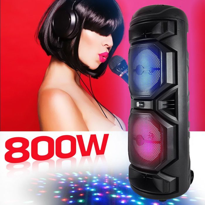 Altoparlante per bassi da DJ da 800 W alimentato a batteria con luci - Bluetooth, USB, microfono wireless, controllo dei bassi, 2 mini luci LED