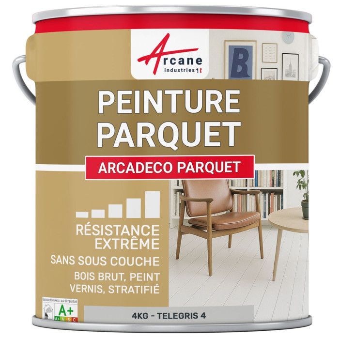 Wood parquet paint, painted, laminate, varnished: ARCADÉCO PARQUET - 4 kg Telegris 4 - RAL 7047