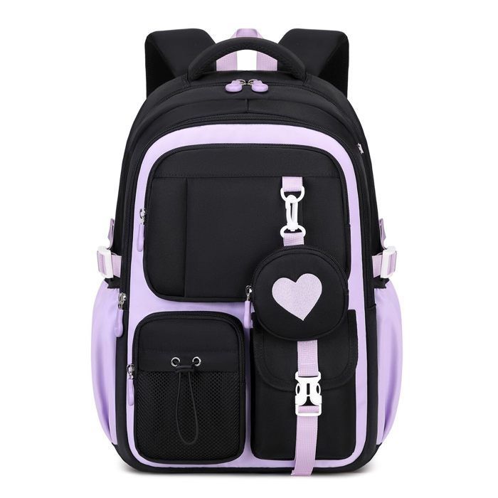 Zaino scolastico da bambina, scuola primaria, 20 litri, ergonomico, impermeabile, adatto a bambine dai 7 ai 10 anni - Nero