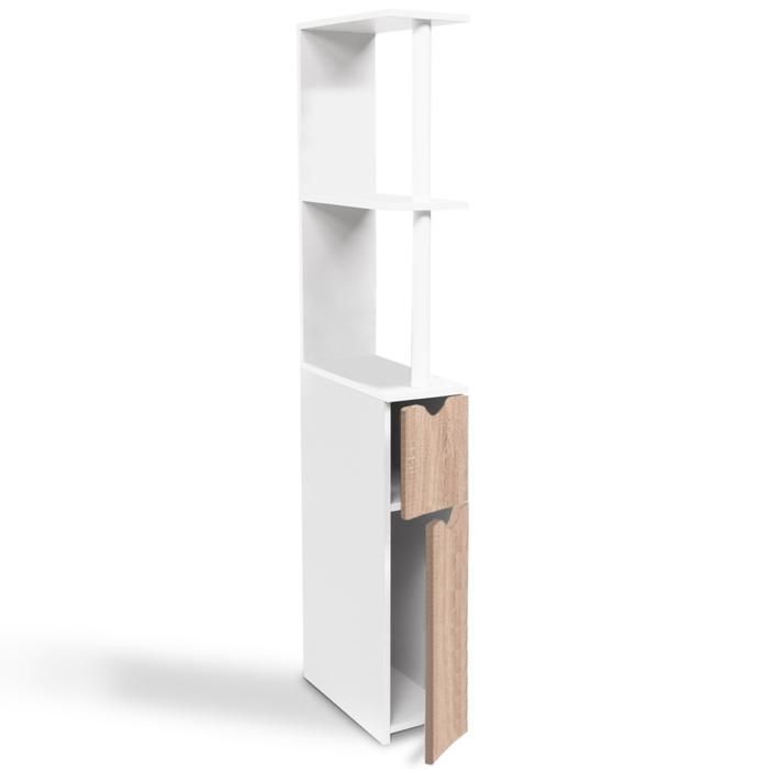 IDMARKET WILLY toiletkast met plank, 2 deuren, wit en beukenhout