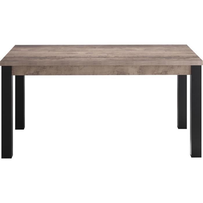 EMILE Fixed Dining Table for 6 People - Tobacco Brown Oak and Matte Black Melamine - W160 x D90 x H77 cm - TRENDTEAM