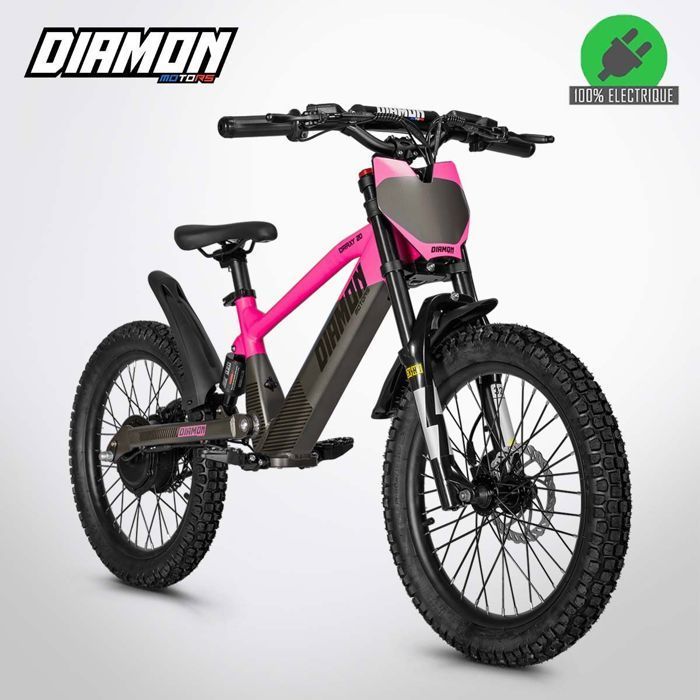 Bicicleta eléctrica de equilibrio DRAXY de 600 W y 20 pulgadas, color rosa, para niños, de DIAMON MOTORS – Batería de 36 V y 7,8 Ah – 3 velocidades