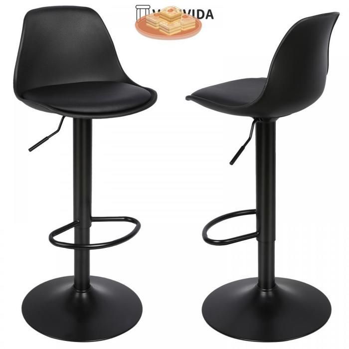 VARIVIDA 2-teiliger Barhocker aus PU und Metall, Tresenstuhl (Schwarz)