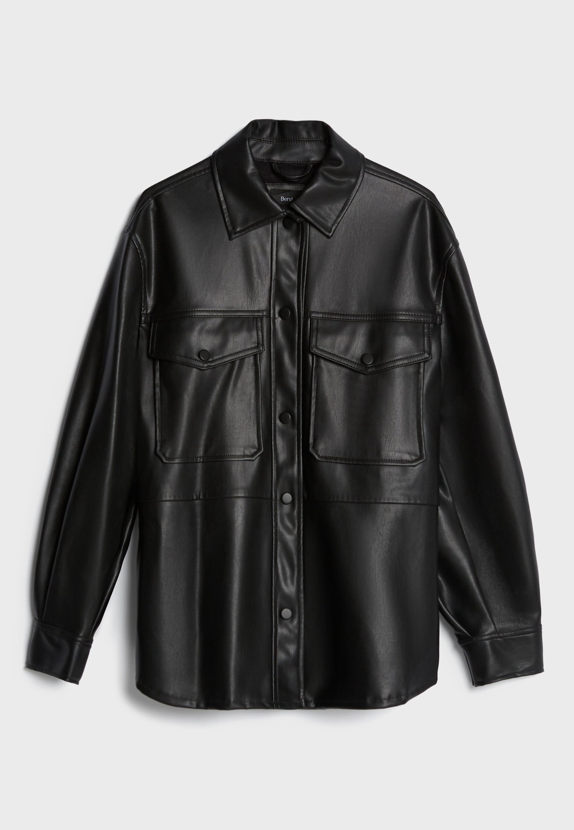 Bershka kunstleren jas - zwart