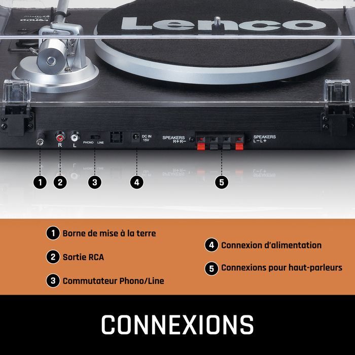 Lenco LS-500BK - Giradischi con amplificatore integrato, Bluetooth® e due altoparlanti esterni - Nero