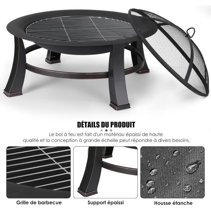 ZYQ Outdoor Fire Pit Ø 76 cm Fire Pit Barbecue with Grill Outdoor Fireplace