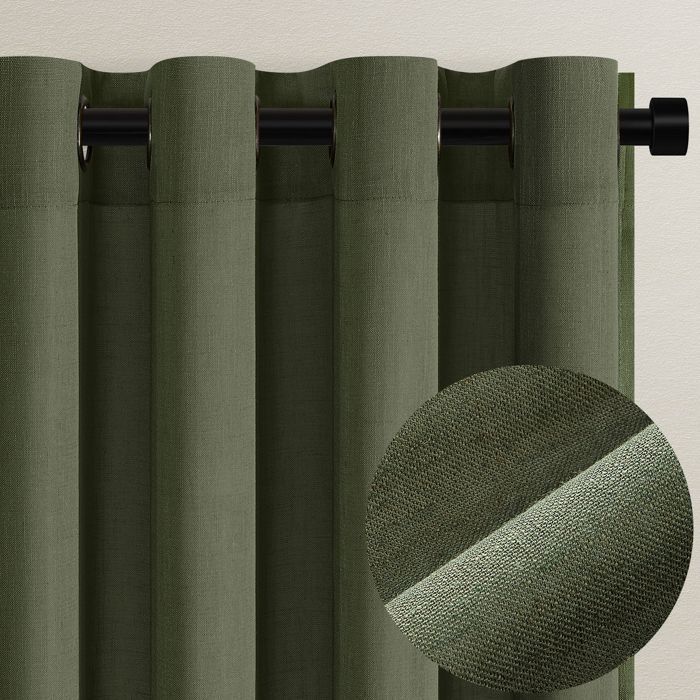 Topfinel Rideau Voilage Fenetre Semi-Transparent Avec Œillets Rideau Lin Vert Olive 140x240cm Rideau Occultant Thermiques Lot de 2