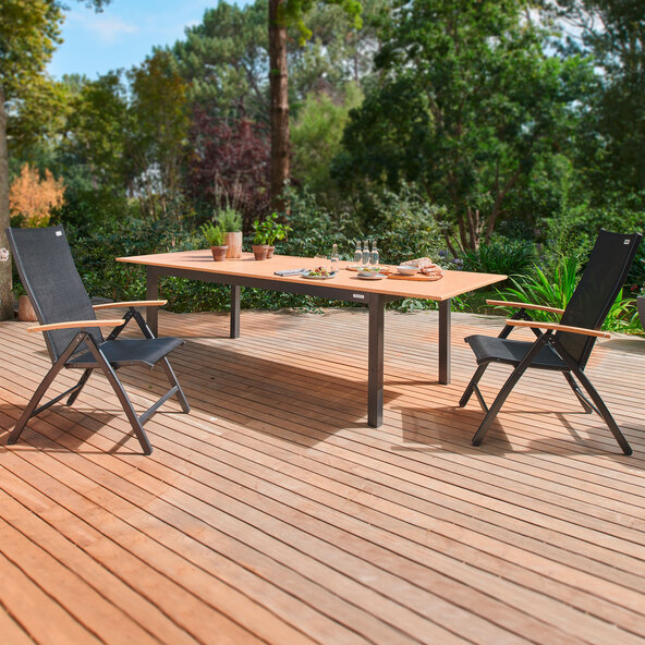 Uttrekkbart bord i aluminium, 220/280 x 100 cm, treutseende