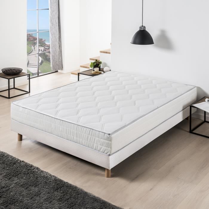 Colchón de muelles y base tapizada de 140 x 190 cm - Confort equilibrado - 23 cm de grosor - DEKO DREAM Hyvyys
