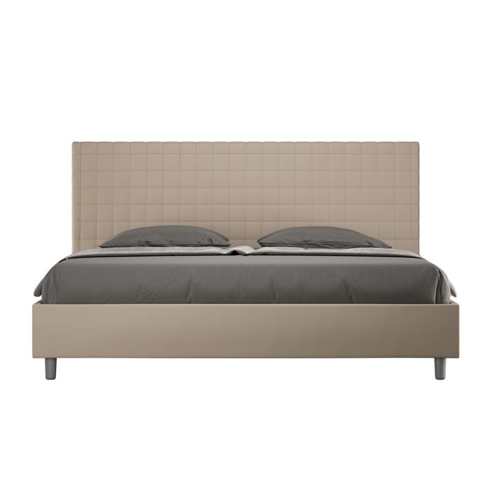 Kingsize bed - Ityhome - 200x210 cm - Taupe kunstleer - Gestoffeerd hoofdbord - Modern design
