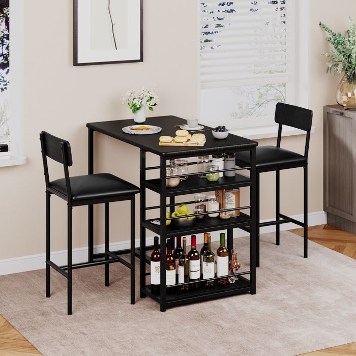MESA DE COMEDOR CON SILLAS - Mesa de bar con 2 taburetes 91x50x91cm - para comedor, cocina - Negro