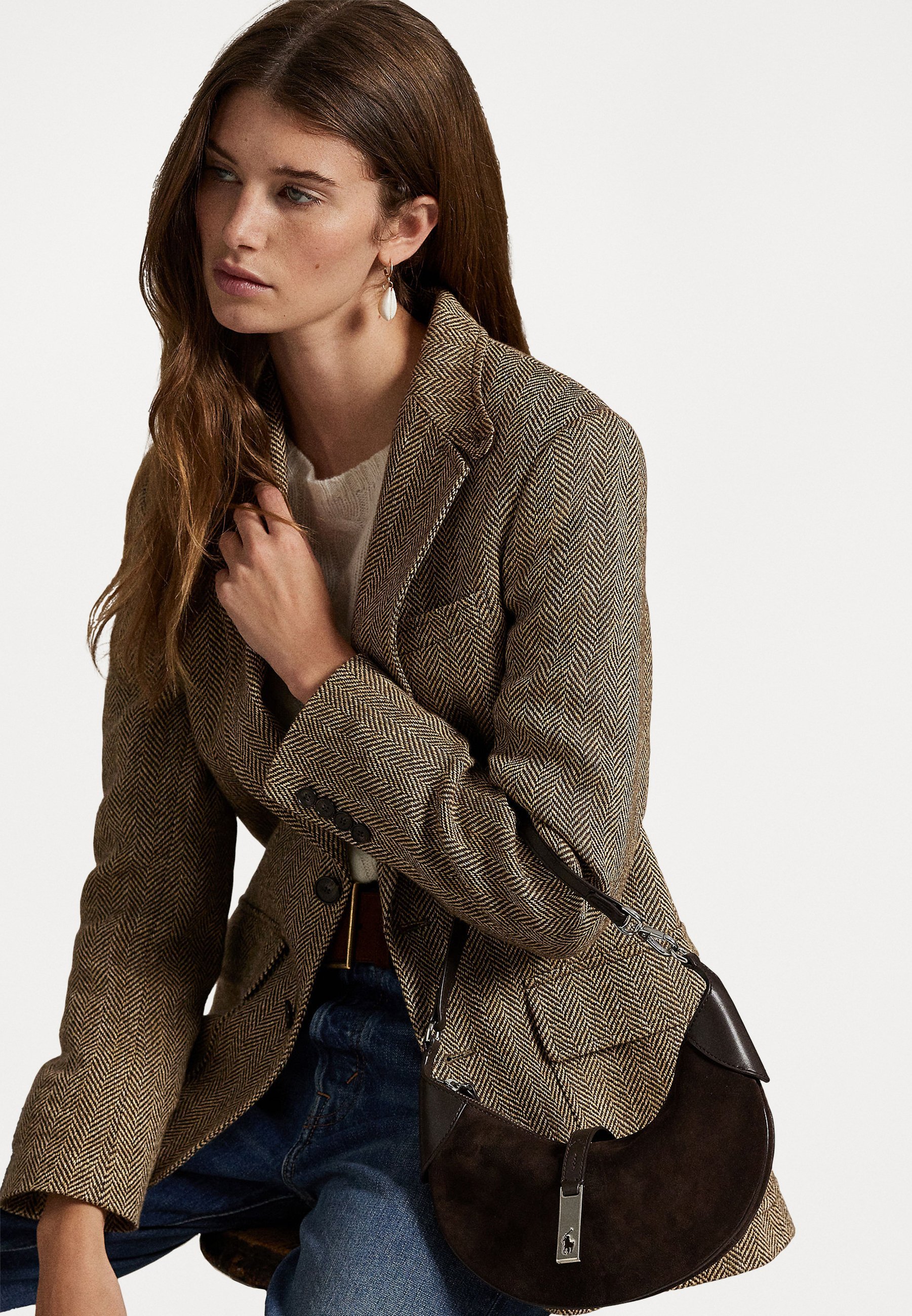Polo Ralph Lauren POLO ID SUEDE MINI VÁLLÓBÁCSA - Kézitáska - csokoládébarna