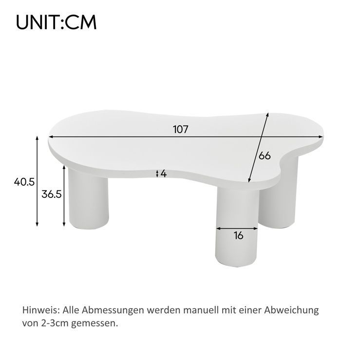 Mesa de centro lacada con forma de nube irregular, estilo crema, mesa auxiliar minimalista moderna para sofá, 107x66x40,5 cm, blanca.