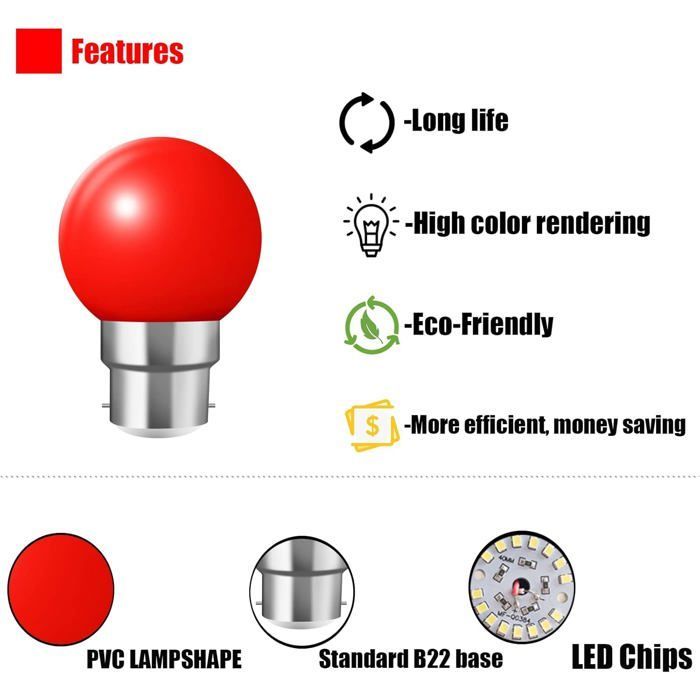 Bombilla LED de color B22 de 2W (equivalente a 20W), casquillo de bayoneta, guirnalda de luces LED multicolor - Paquete de 20