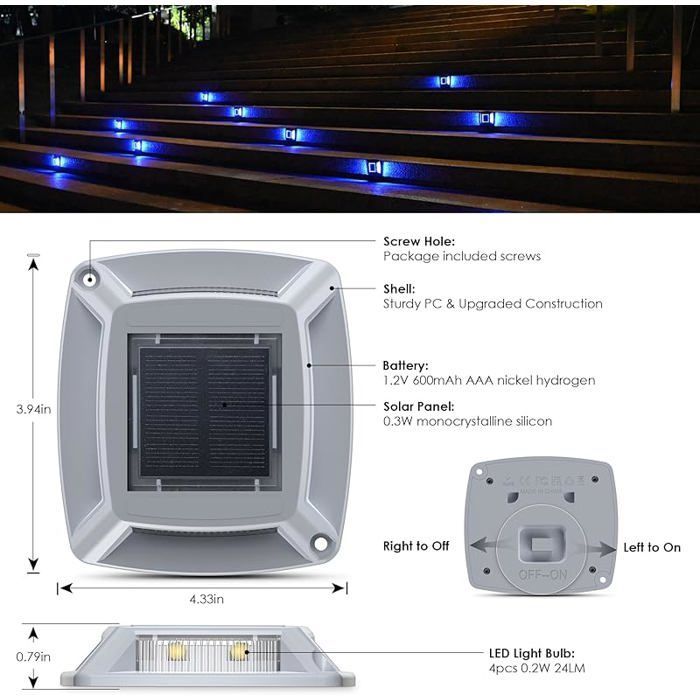 Éclairage pour Chemins Spot Solaire Exterieur Puissant IP68 Étanche Eclairage Escalier Exterieur Bleu Balise Solaire 6 Bl ECLAIRAGE
