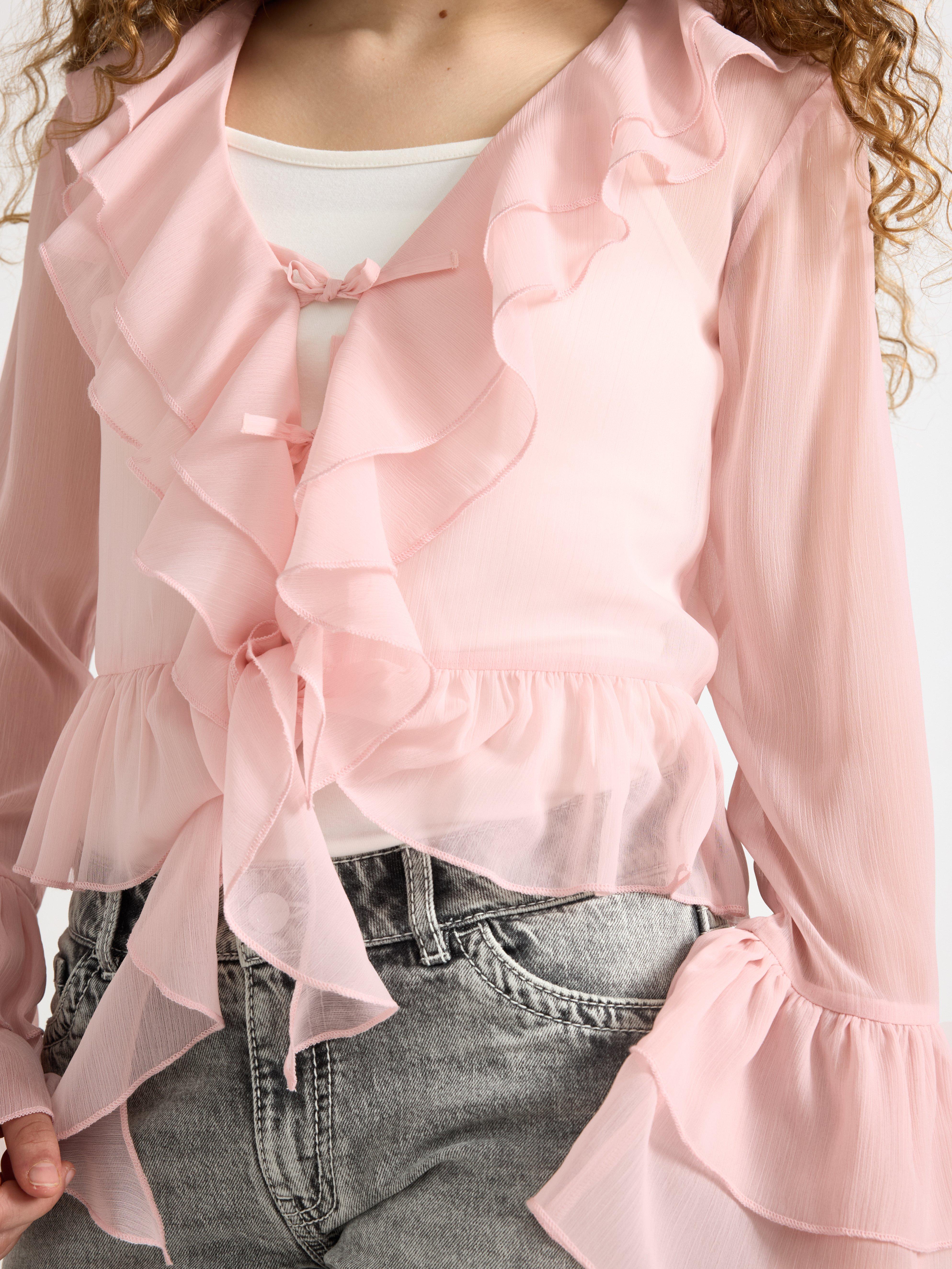 Bluse i chiffong Lys støvete rosa