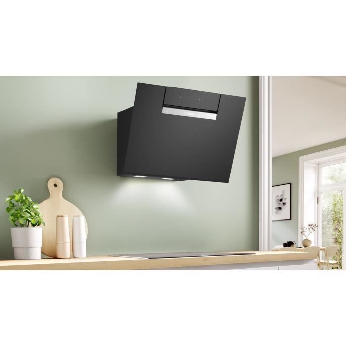 Campana extractora decorativa mural - cristal angular - BOSCH SER4 - DWK67FN60 Negro - Home Connect - Ancho: 590 mm x Profundidad: 433 mm