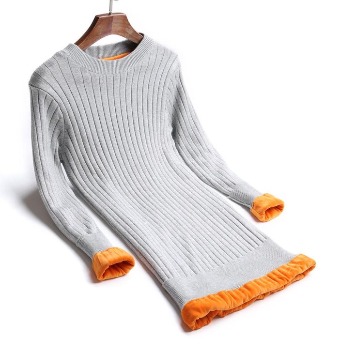 Abito invernale da donna spesso e caldo a maniche lunghe, abito lungo a coste aderente, abito autunnale con scollo a O, abito maglione a metà polpaccio da donna