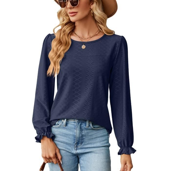 Pull Femme Col Rond Manches Longues Casual Pullover Lâche - INSFITY - Bleu - Automne / Hiver