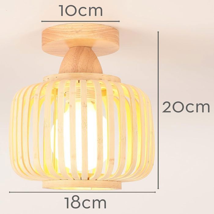 Lámpara de techo retro de madera y bambú IDEGU, araña industrial, casquillo E27, pantalla con diseño de jaula para dormitorio, sala de estar y recibidor.