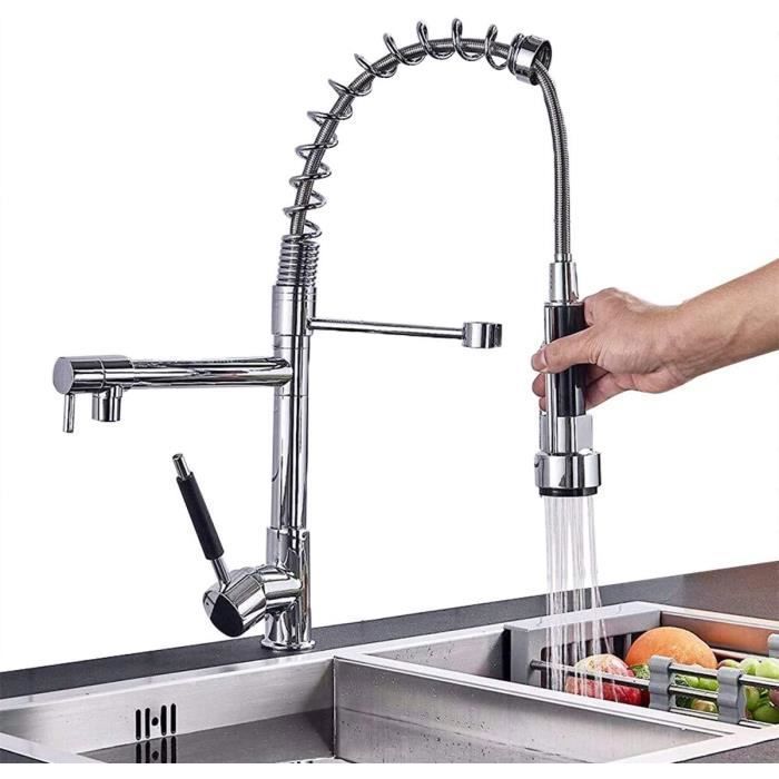 JUNSOTTOR Kitchen Faucet - Flexible Pull-Out Spray - 360° Swivel - Mixer Tap - Chrome