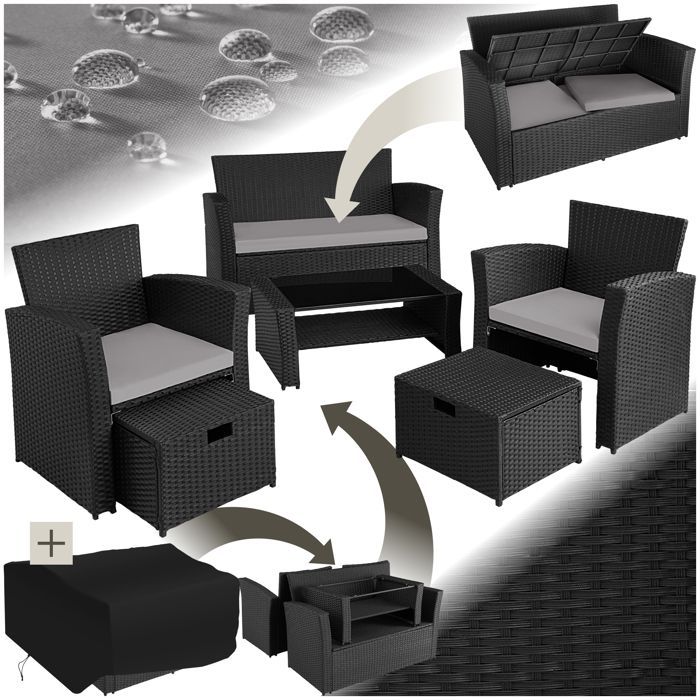 Garden furniture - TECTAKE - MODENE outdoor lounge set for 4 to 6 people with table and removable covers - Black/Grey