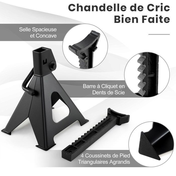 Soportes de eje con trinquete GYMAX, soportes de eje para automóviles de 6 toneladas, altura máxima 585 mm, altura mínima 360 mm.