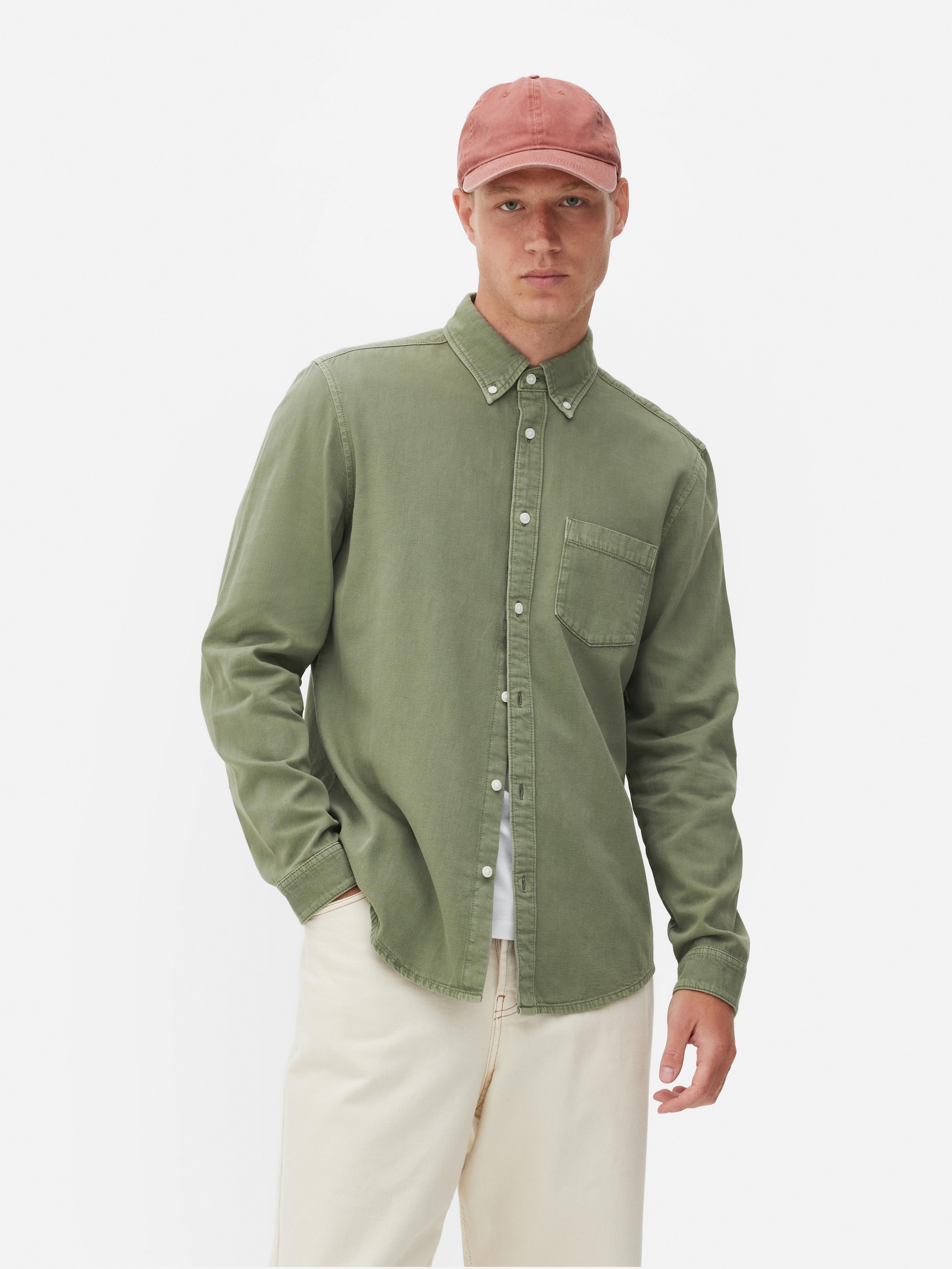 Cămașă cu mânecă lungă din bumbac twill Cămașă casual din bumbac twill cu mânecă lungă și închidere cu nasturi