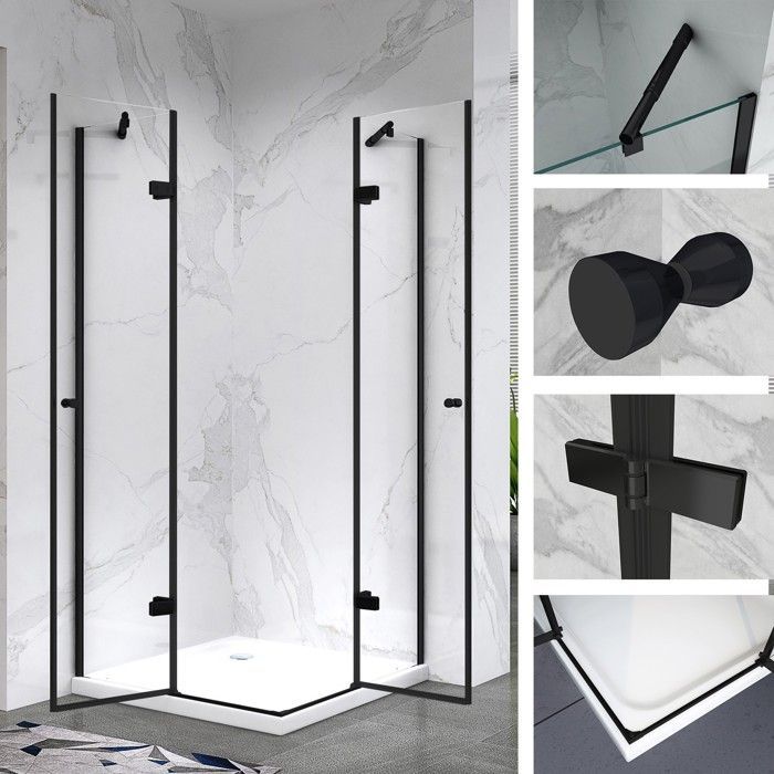 MAYA-BLACK Cabine de douche H 190 cm en verre 6 mm Dimensions - 70 x 80 cm, Verre - transparent