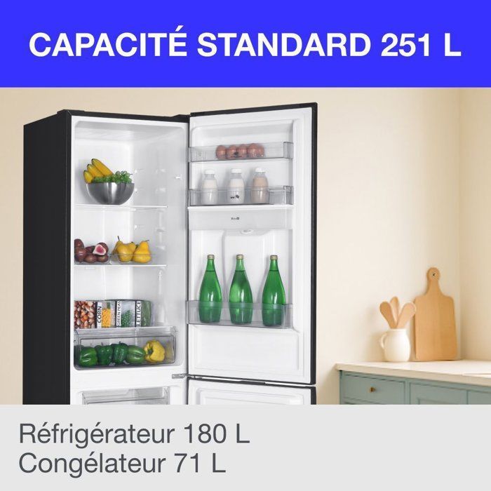 Refrigerador Continental Edison con congelador inferior - 251 L - Total No Frost - Negro - 54 cm de ancho x 180 cm de alto