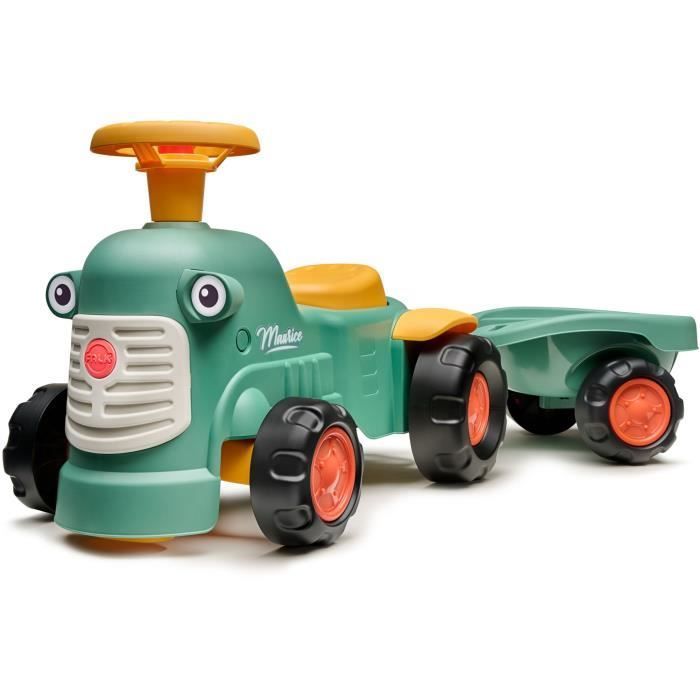 Porteur tracteur Maurice - FALK - Volant directionnel et remorque - 100% Fabriqué en France - 90% de plastique recyclé - Dès 12 mois
