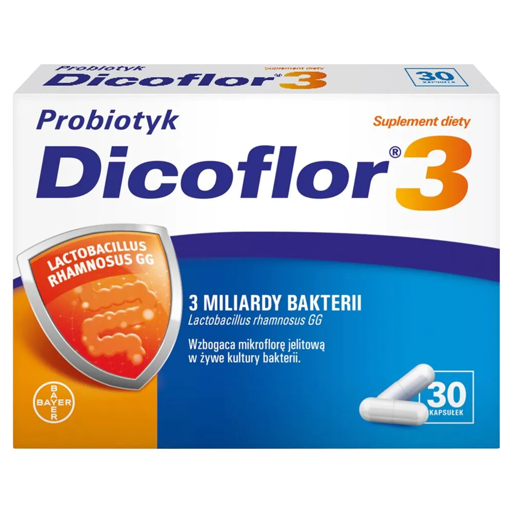 Dicoflor 3, Probiotyk dla dzieci od 3. roku życia i dorosłych, Kapsułki
