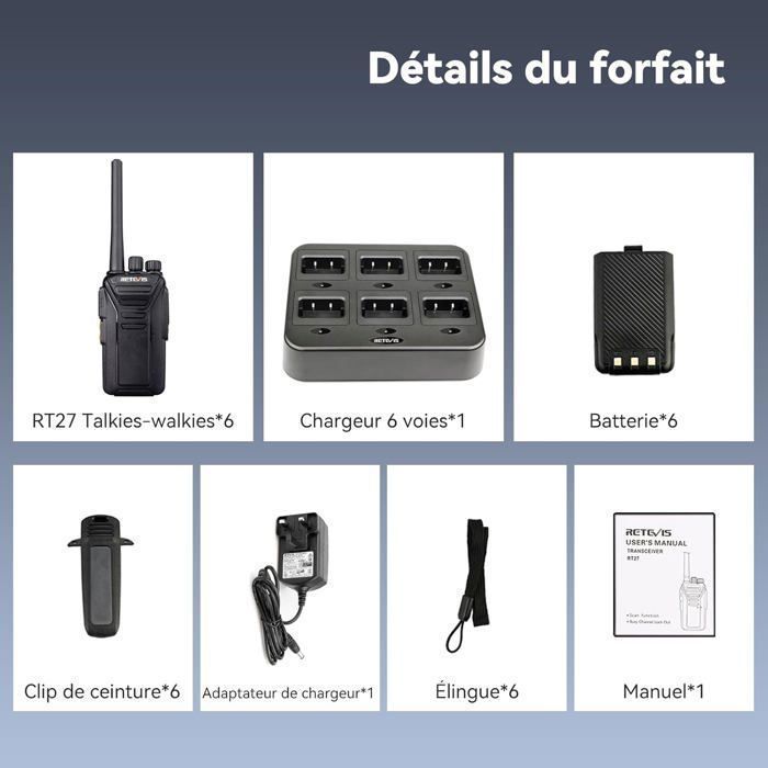 Walkie-talkies profesionales Retevis RT27, walkie-talkies recargables de largo alcance, RMR446 VOX, para seguridad y obras de construcción (6 unidades)