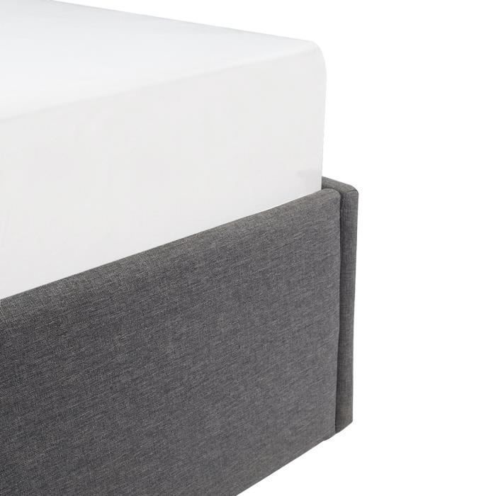 Cama con almacenamiento para adultos ECLIPSE 140x190 cm - Tela gris claro - Base de láminas incluida