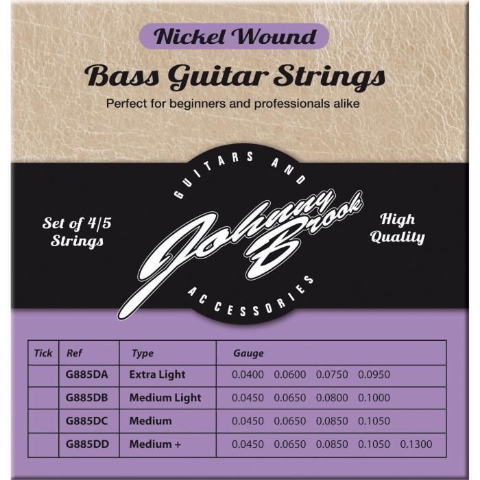 Lot de 4 Cordes de Guitare Basse Haute Qualité en Nickel (Calibre Extra Fin)