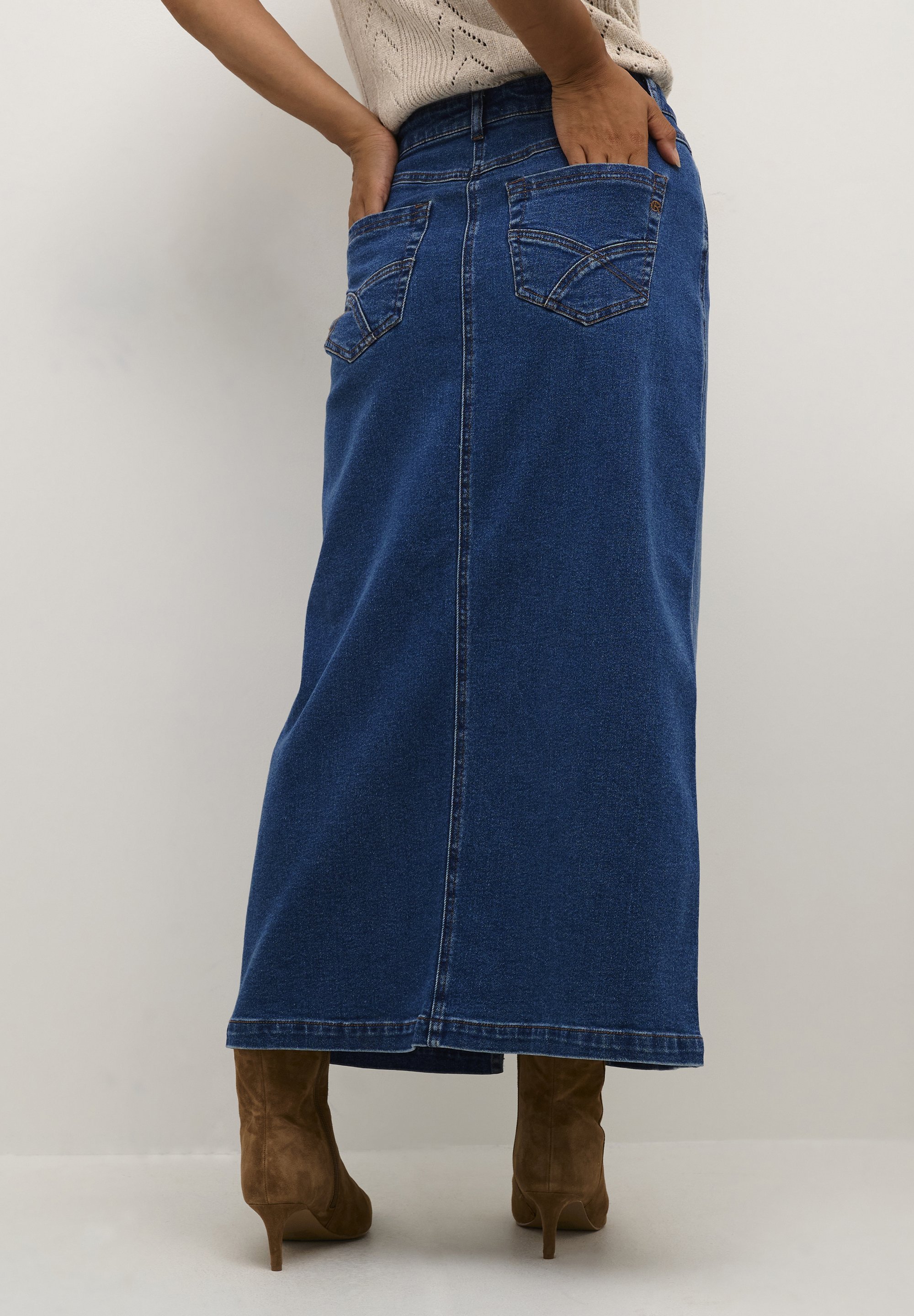 Krémová EBBA - Sukně áčkového střihu - denim středně modrá Reno