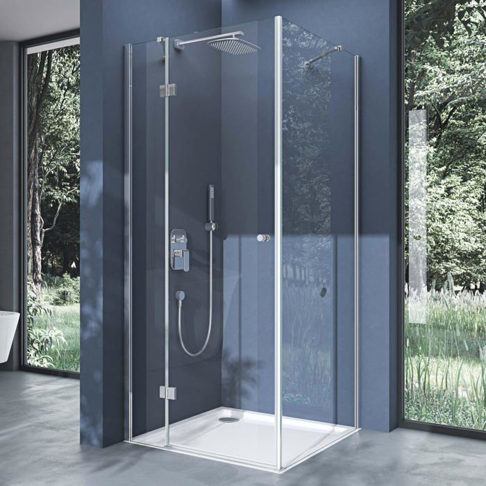 Mampara de ducha esquinera transparente de 100x80 cm con puerta pivotante, rectangular, Doporro Ravenna5