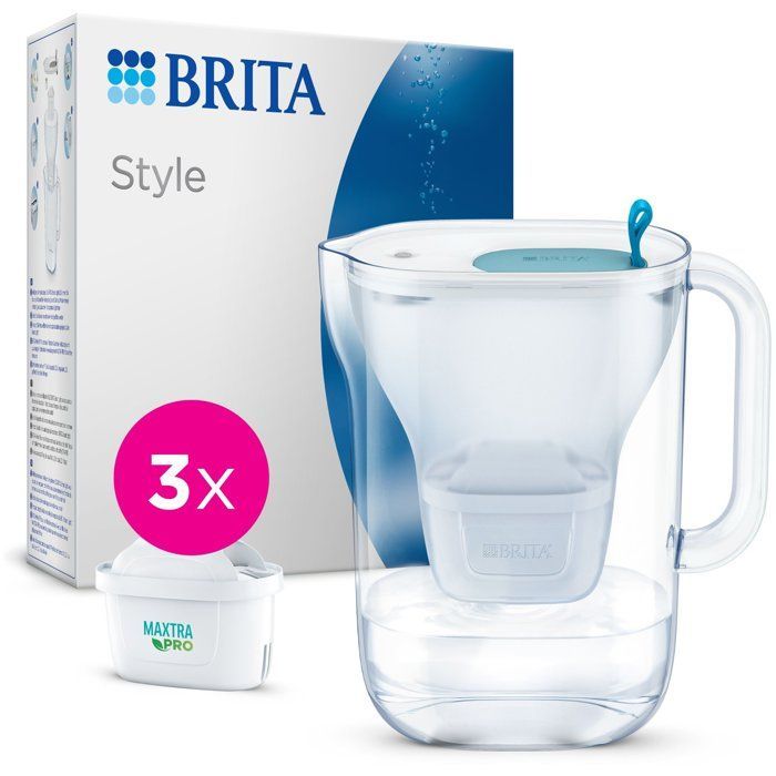 Brocca filtrante BRITA - Stile blu - Capacità 2,4 l (1,4 l di acqua filtrata) - 3 mesi MAXTRA PRO
