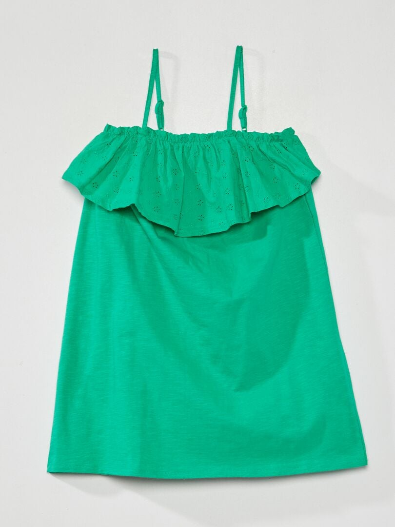 Vestido com babados e bordados - VERDE