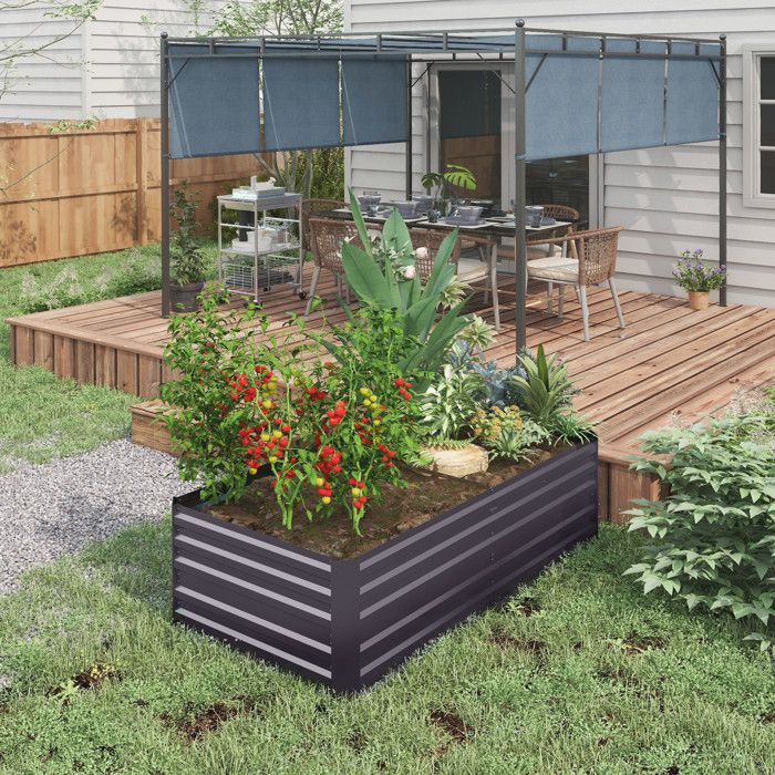 Huerto de jardín Outsunny - rectangular - tubos de refuerzo de acero galvanizado - 180 x 90 x 59 cm - gris oscuro
