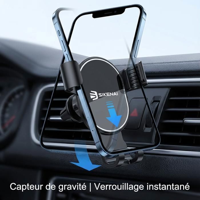 Supporto per telefono da auto - SIKENAI - Supporto per telefono da bocchetta dell'aria - Sensore di gravità - Rotazione a 360° - Nero