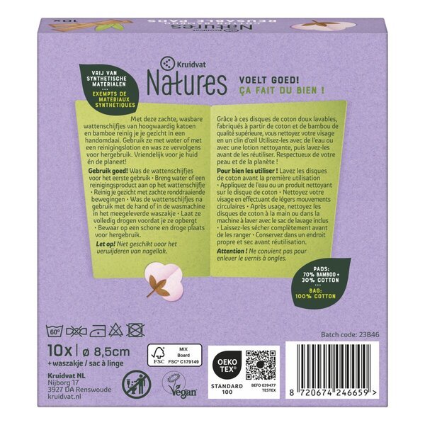Kruidvat Natures pamuk-bambus jastučići za višekratnu upotrebu<br>10 komada